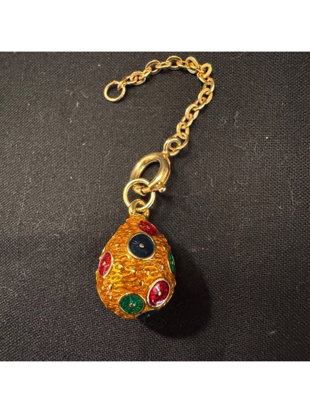 Joan Rivers Fabergé-Style Egg Charm Orange Enamel With Extender Gold Plated